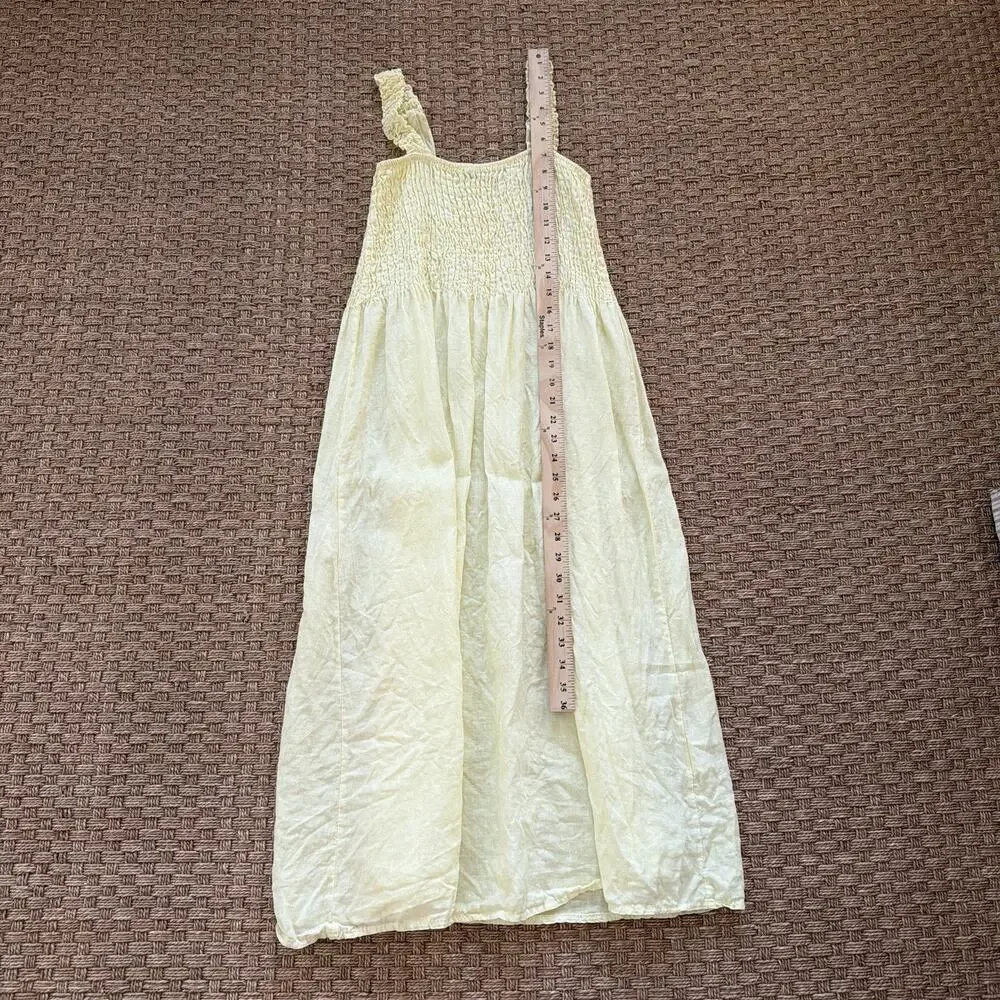 Laura Bianchi Women’s Yellow 100% Linen Sun Dress Made In Italy Size Large